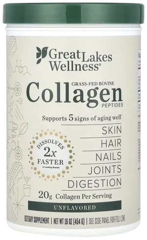 Great Lakes Wellness Collagen Peptides Powder, Unflavored, 16 oz bottle
