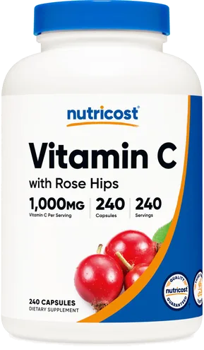 Nutricost Vitamin C With Rose Hips 1025mg, 240 Capsules, Gluten Free bottle