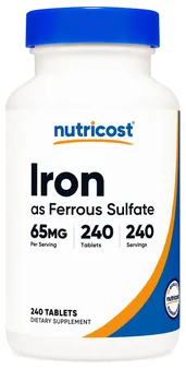 Nutricost Iron (As Ferrous Sulfate) 65mg, 240 Tablets, Gluten Free bottle