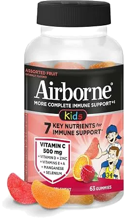 Airborne 750mg Vitamin C Gummies for Adults, Immune Support Supplement with Powerful Antioxidants Vitamins A C & E - 2x63ct Bottles (126 Gummies), Assorted Fruit Flavor bottle