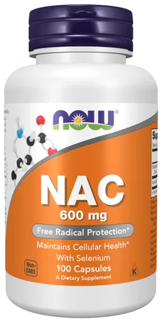 NOW Supplements, NAC (N-Acetyl Cysteine) 600 mg with Selenium 100 Capsules bottle