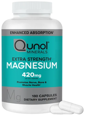 Qunol Magnesium 420mg, Extra Strength, High Absorption, Vegetarian, 180ct bottle