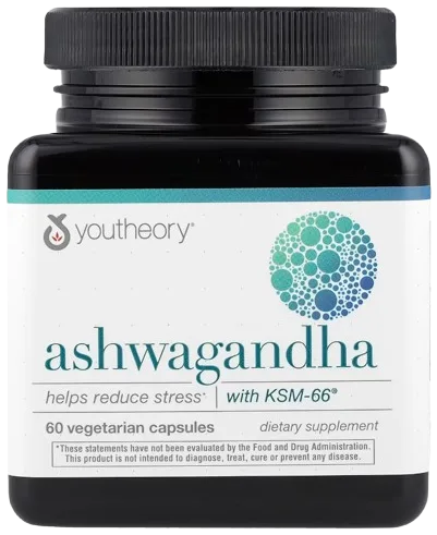 Sports Research Youtheory Ashwagandha KSM-66, 60 Vegetarian Capsules bottle