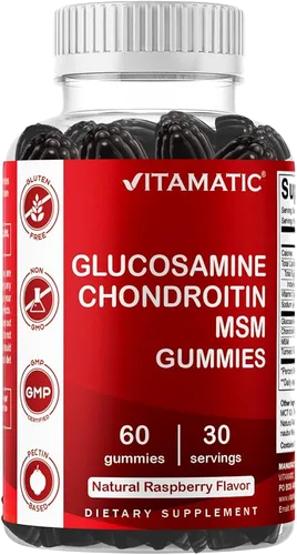 Vitamatic Glucosamine Chondroitin MSM Gummies Natural Raspberry bottle