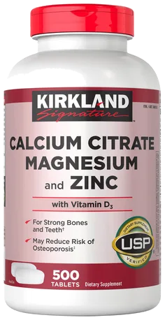 Kirkland Signature Calcium Citrate Magnesium and Zinc bottle