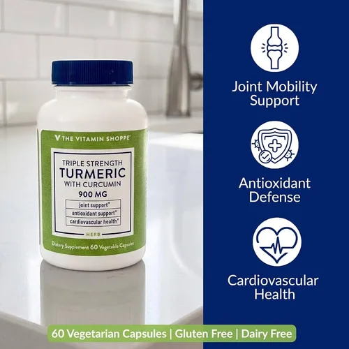 The Vitamin Shoppe Triple Strength Turmeric with Curcumin 900 MG bottle